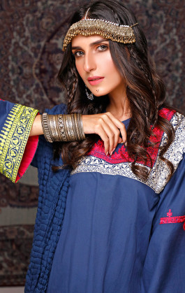 Dark Blue 2 PCs Dobby Embroidered